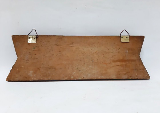 Image 1 of Vintage houten wandrek met messing haken