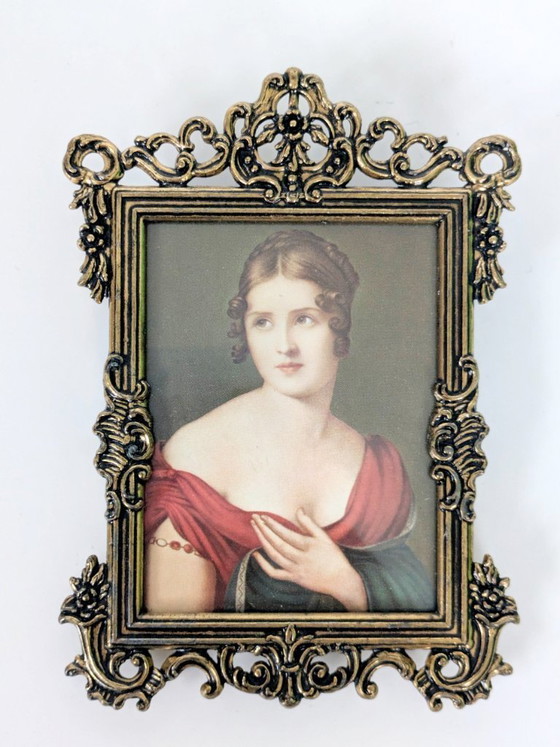 Image 1 of Set di 6 stampe d'arte vittoriane, cornice vintage in metallo dorato, Made in Italy, anni '70