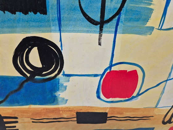 Image 1 of Ange Falchi (1913-1989), grote gouache, abstracte compositie, 1960/70