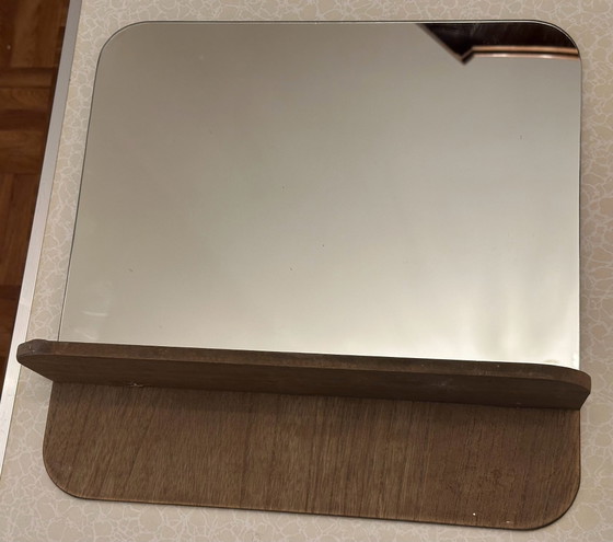 Vintage wall mirror with wooden shelf, 60s, Glass, Silver (photo 5 of 9)