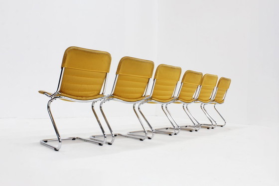 Image 1 of Set of 6 vintage chrome and leather dining chairs, 1970s, Italy
