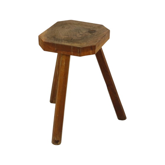 Image 1 of Antieke Eiken Driepoot Kruk Melkkruk