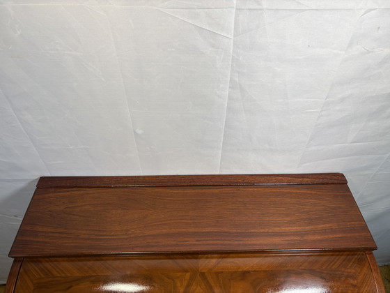 Image 1 of Mid-Century Swedish Teak (or Walnut) Roll-Top Bureau by Egon Østergaard for AB Bröderna Gustafssons 1960  Bring a timeless Scand