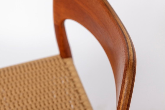 Image 1 of 6 sillas de comedor danesas diseñadas por Arne Hovmand-Olsen para Mogens Kold, sillas de teca de mediados de siglo de la década 