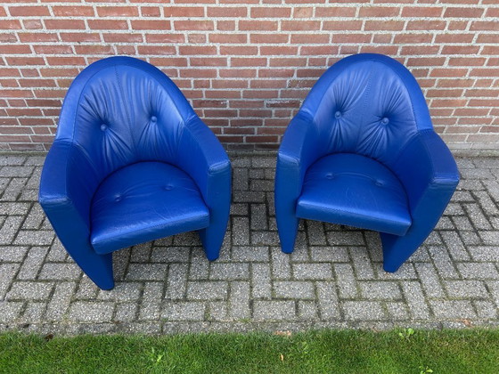 Image 1 of 2x Leolux Carabita armchairs cobalt blue leather