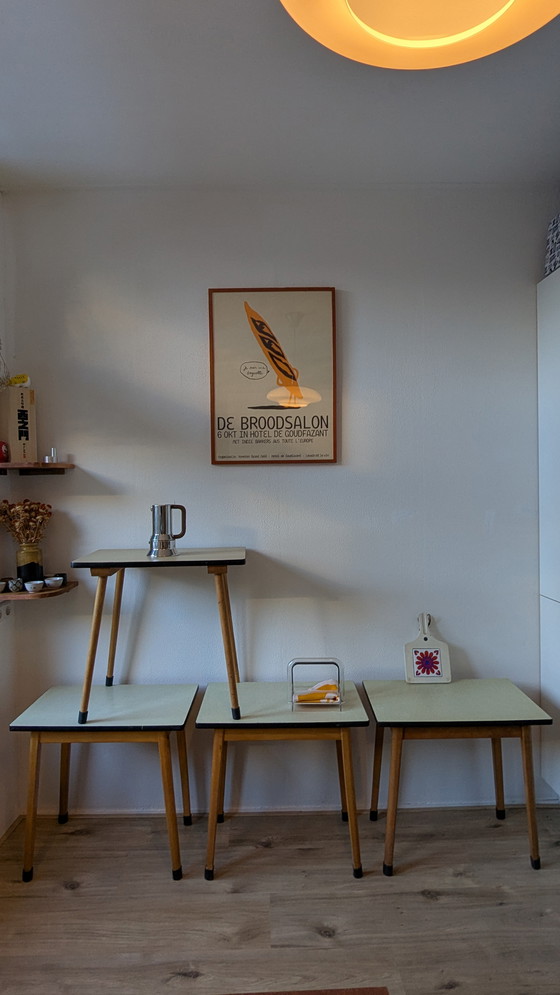 Image 1 of Pair of Vintage 60s green formica side table / school table