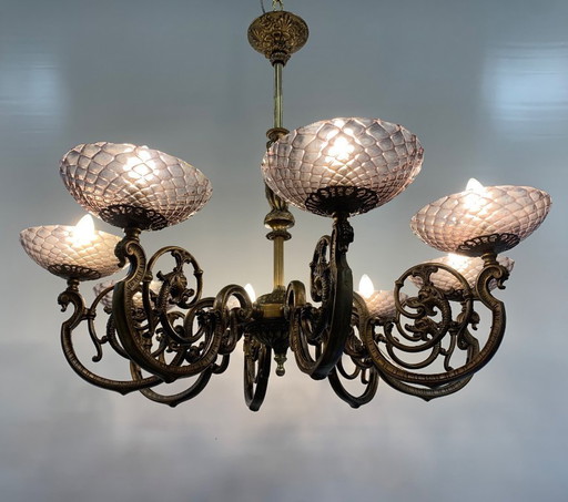 Restored 1950s Seguso bronze chandelier