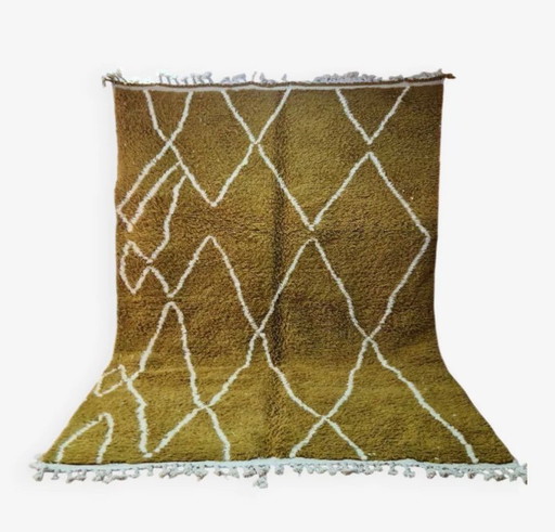 Beni Ouarain Mustard Carpet - White Diamond Patterns - Natural Wool -