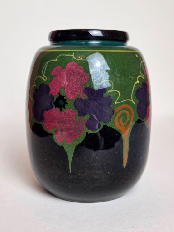Vaso / Piccolo Barattolo Antico 'Ivora' in Ceramica di Gouda (Art Déco, c. 1920), Vasi, Multicolore (foto 2 di 7)