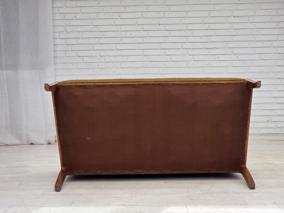 Image 1 of 1950s, 2 Seater Danish Highback Sofa, Furniture Velour, Laqered Teak Wood.