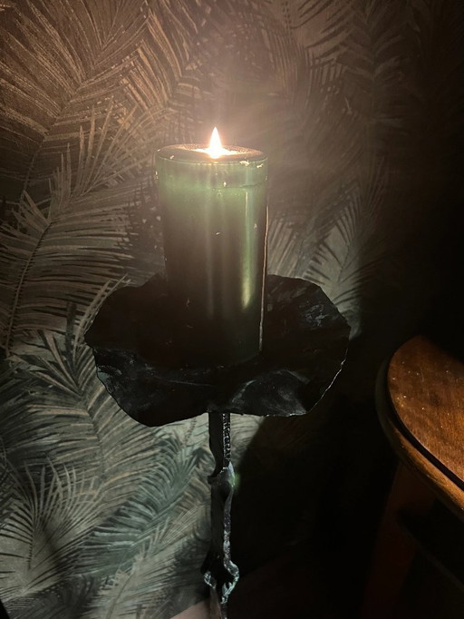 Solid cast iron stand candlestick with patina, Mid - Century 1960s