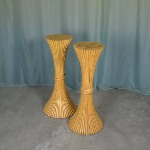 2x piedistallo da pavimento in rattan a forma di fascio di grano