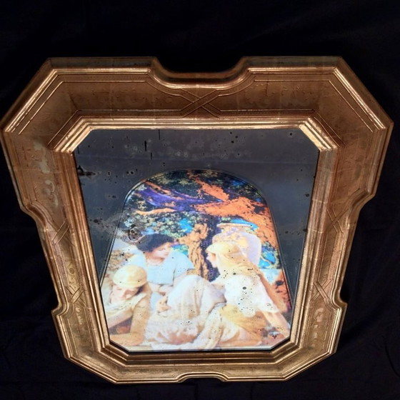 Image 1 of Miroir italien antique Julklapp Christmasgift avec feuille d'or – Pièce unique faite main