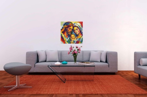 Jesus, Mary and Joseph / Impressionist oil painting (60x60 cm)