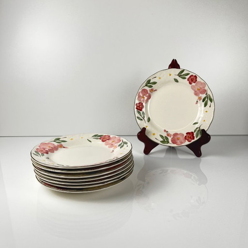 Set of 8 dessert plates Cameo Florals Malaysia porcelain 1970–90
