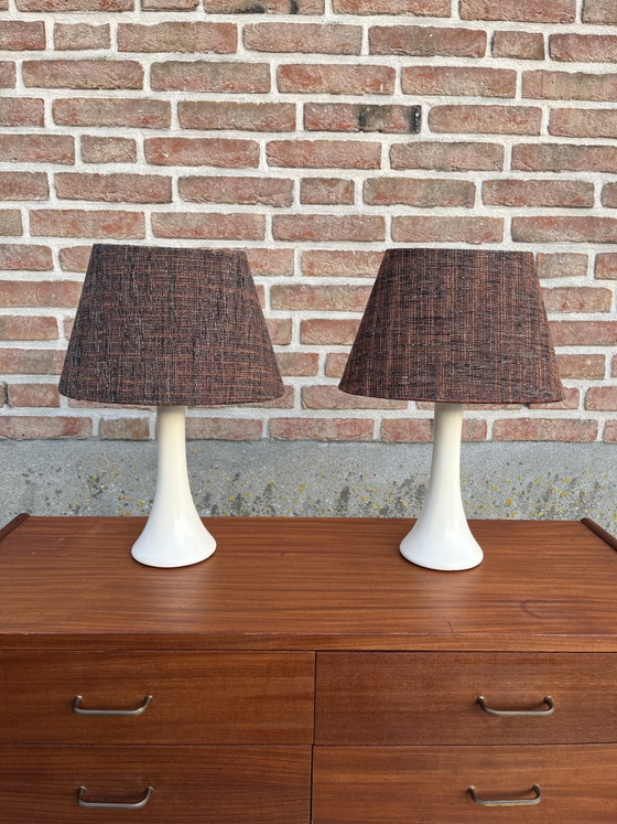 Image 1 of Vintage set of space-age style ceramic table lamps with tweed shades