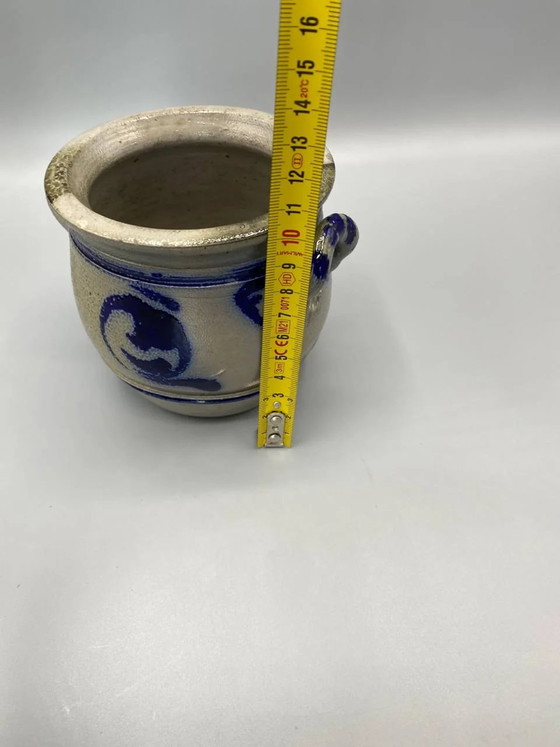 Salt-glazed stoneware grease pot – Cobalt decoration – Alsace or Lorraine – France & Daverkosen, Crockery (photo 5 of 5)