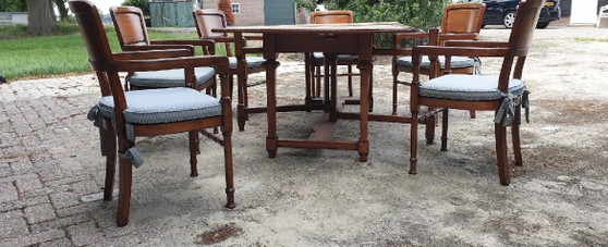 Image 1 of Kersenhout jugendstil eetkamer tafel met hangoren