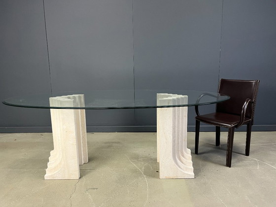 Image 1 of Table à manger vintage en travertin de style Carlo Scarpa, années 1970