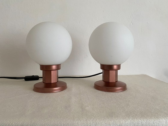 Pair of Vintage KAJ Space Age Table Lamps, Yugoslavia, 1970s, Svetila KAJ, Metal, Glass, White (photo 2 of 9)