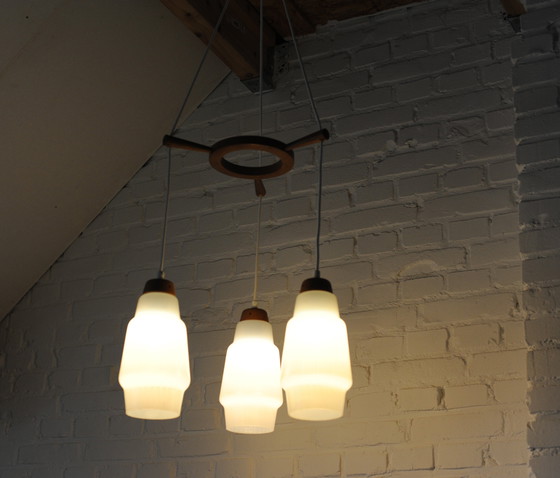 Image 1 of Mid - Century Cascade Pendant Lamp Of Wood And Glass