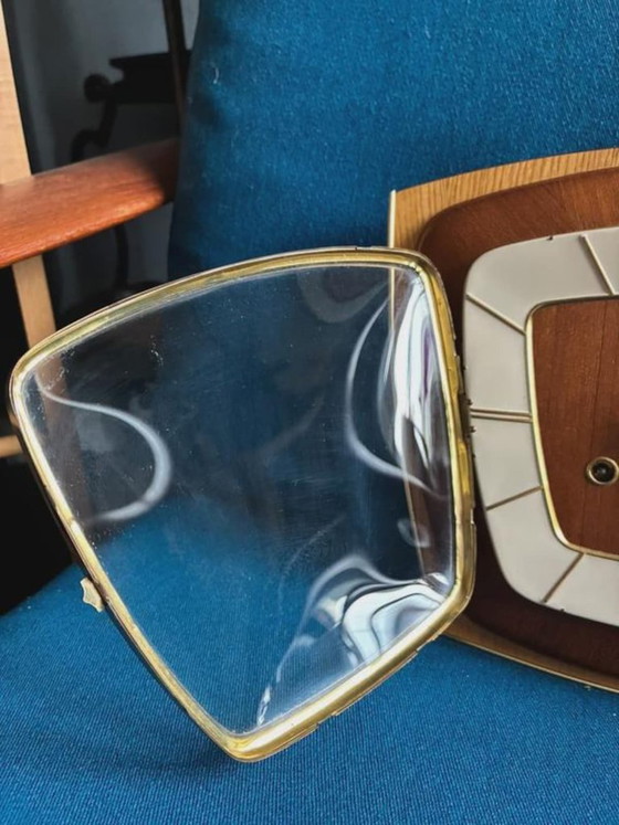 Orologio da parete sospeso Hermle, cassa in legno con dettagli in ottone, anni '50, Kienzle, Oggetti decorativi (foto 3 di 8)