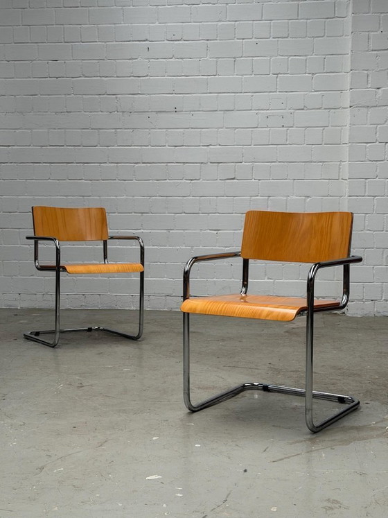 Image 1 of Bauhaus | Sillón modernista italiano | Acero tubular y madera contrachapada | Plurma | Italia | Mart Stam | Cromo