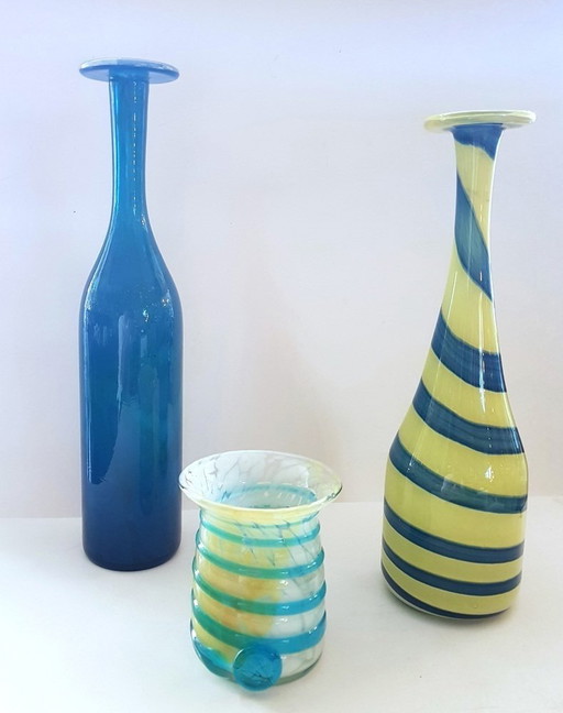 3X Glass Vases By Mdina