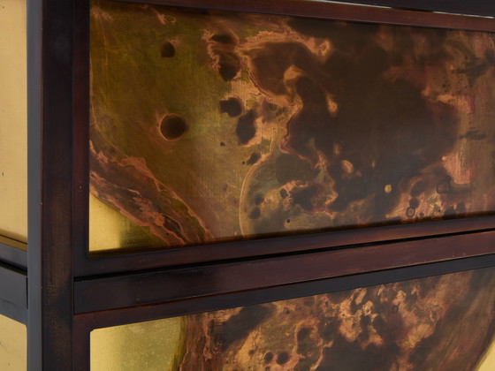 Image 1 of Isabelle and Richard Faure Oxidized Brass Bar Cabinet Counters 1970s