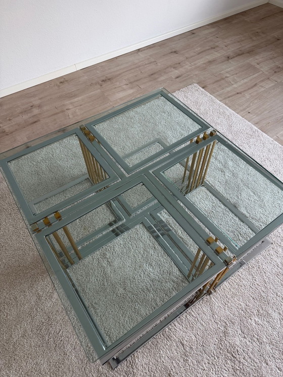 Maison Charles Coffee Table Set 5-piece 70s Chrome Brass – Glass (photo 4 of 6)