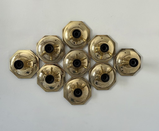 Set of 9 brass sconces, motoko ishii for staff leuchten 1970