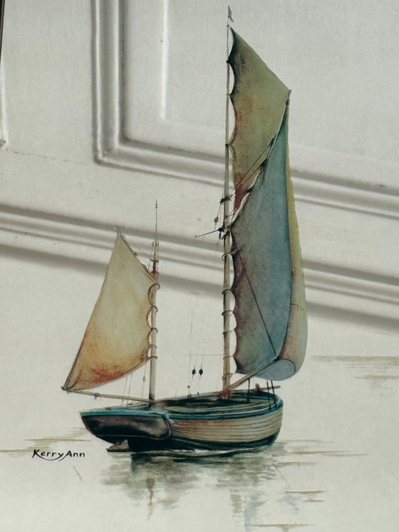 Image 1 of Coppia di specchi vintage con decorazione a forma di barca a vela, atmosfera marina, anni '70/'80