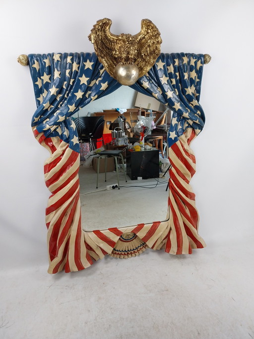 1 X Composition Mirror American Flag And Eagle. 1980'S