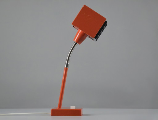 1970s Vintage ELIDUS 'Kuben' Type 2203 Table Lamp by Björn Svensson – Orange Scandinavian Modern Gooseneck Desk Lamp.