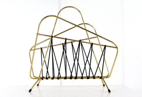Image 1 of 1950s Brass Magazine Holder Magazine Rack