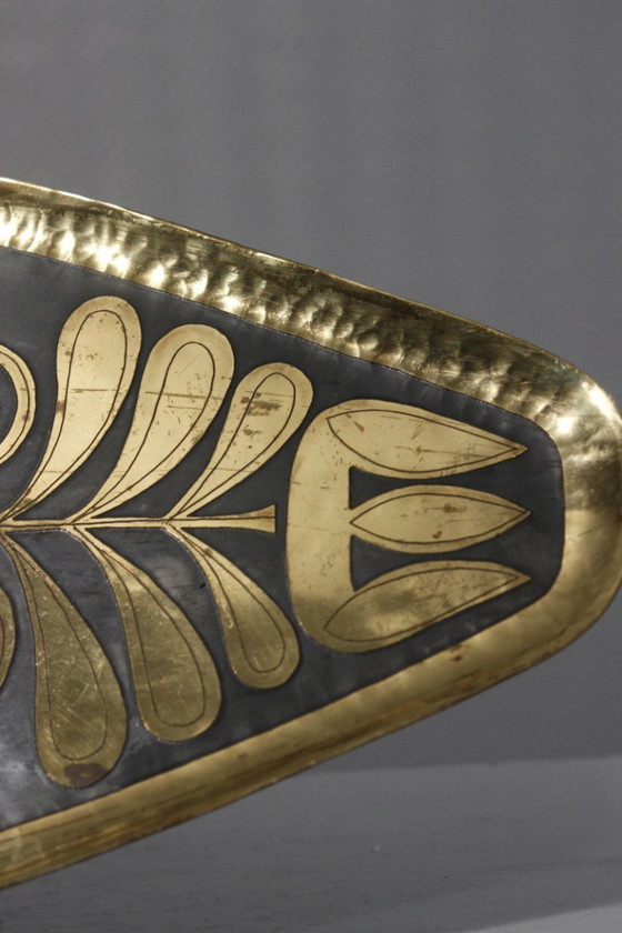 Image 1 of Willy Steinlin - Tablett aus säuregeätztem & patiniertem Messing Schweizer Design 1960s