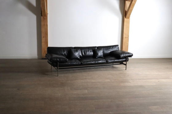 Image 1 of Dreisitzer-Sofa Diesis aus schwarzem Leder von Antonio Citterio für B&B Italia, 1970er Jahre