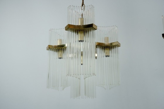 Image 1 of Coppia di lampadari in ottone e vetro di Gaetano Sciolari, Italia, anni '70