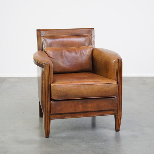 Schapenleren Art Deco Armchair Met Sierkussen