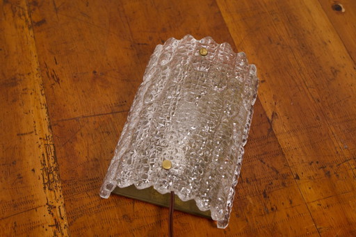 Large pressed glass and brass wall lamp, Denmark, 1960's