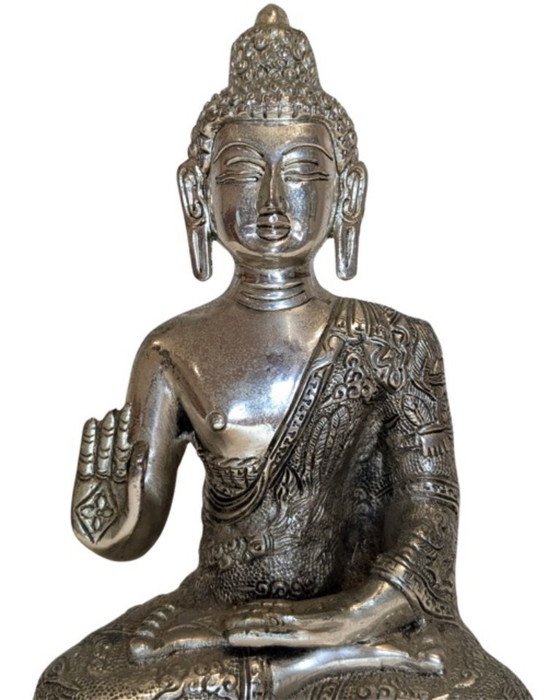 Nepalese Buddha in Abhaya Mudra – Late 19th/Early 20th Century – Sculpture, Metal, Copper (photo 9 of 10)