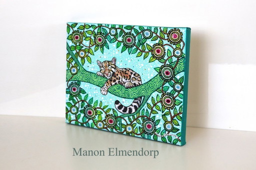 Hand-painted Small Painting Baby Clouded Leopard 18 x 24 cm