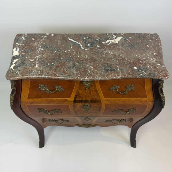 Bombé chest of drawers in the Louis XV style, Marble, Wood, Red (photo 12 of 22)