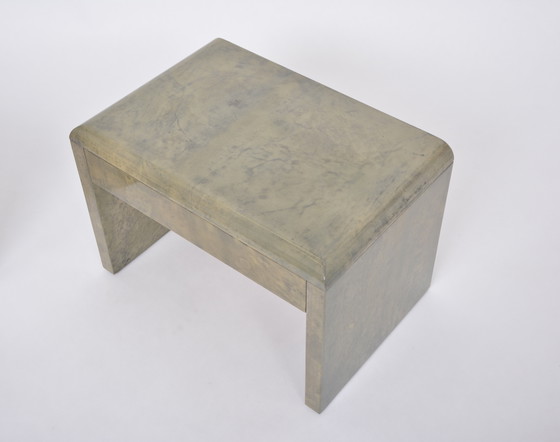 Image 1 of Mid-Century Modern Bedside Tables Made of Lacquered Goat Skin by Aldo Tura