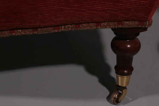 Image 1 of Pair of French Red fabric Button Back Armchairs 