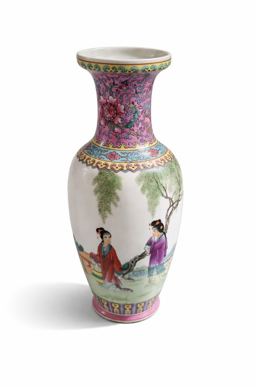 Famille Rose style Chinese porcelain vase, 1970s
