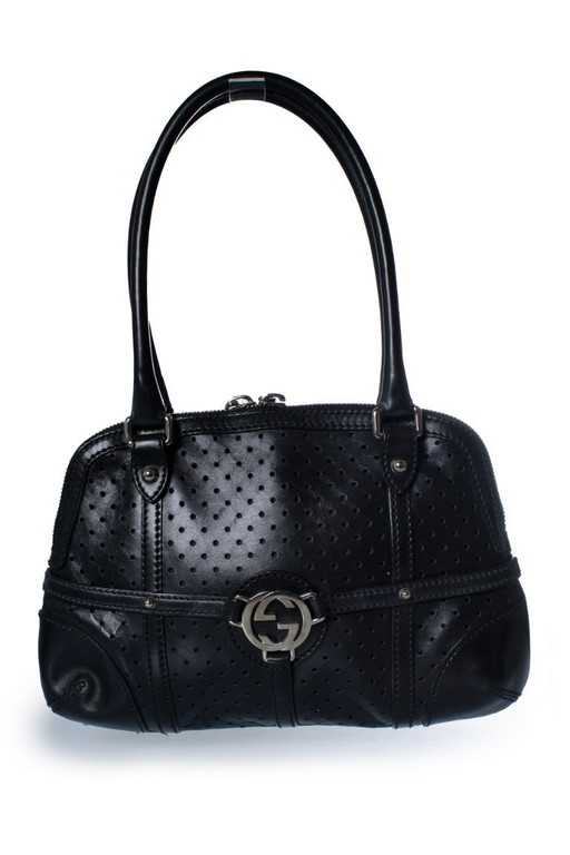 Borsa a mano Gucci in pelle nera traforata con logo GG. – schoudertassen, Calfskin