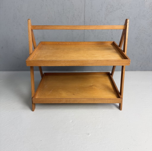Vintage dubbellaagse butler tray beukenhout