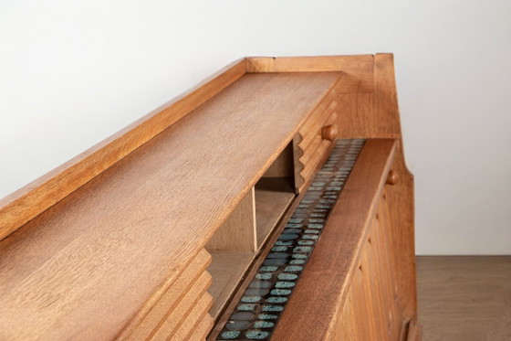 Image 1 of Large sideboard in oak and Danikowski ceramics, by Guillerme and Chambron, 1960.