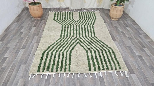 Alfombra de lana verde hecha a mano, por encargo, tamaño 1,5/2,5 m – Ahrend, vloerkleden en tapijten, Wool